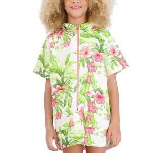 Tommy Bahama Swim Cover Girl Sz 3 6 Floral Full Zip Hooded Terry Cloth Hawaii